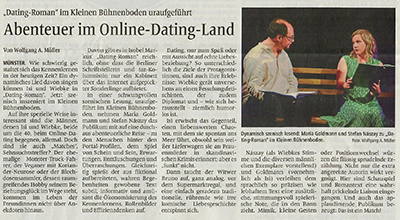 Dating-Roman im Kleinen Bühnenboden:  Abenteuer im Online-Dating-Land (Westf. Nachrichten 02.06.2025)